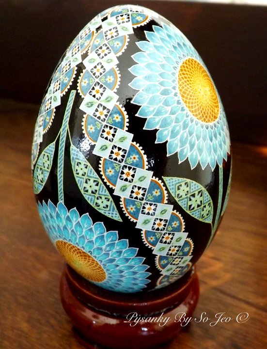 Blue Sunflowers Ukrainian Easter Egg Pysanky By So Jeo
